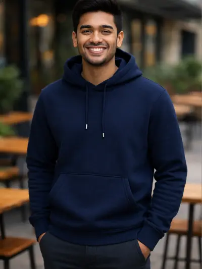 Navy Blue Solid Hoodie
