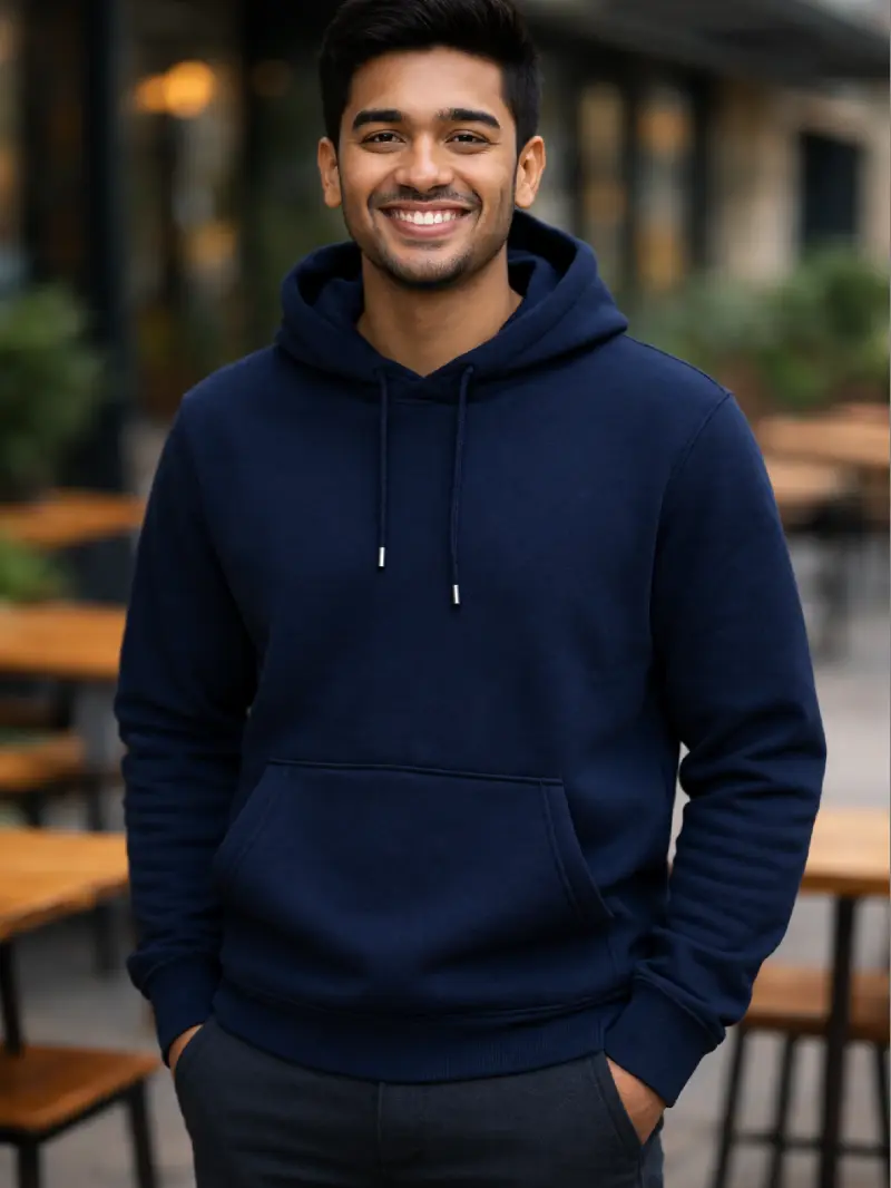 Navy Blue Solid Hoodie